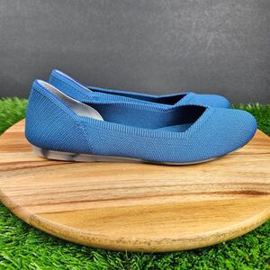 Rothys The Flat Womens 7.5 Blue Knit Slip On Ballet Flat Shoes Casual Comfort